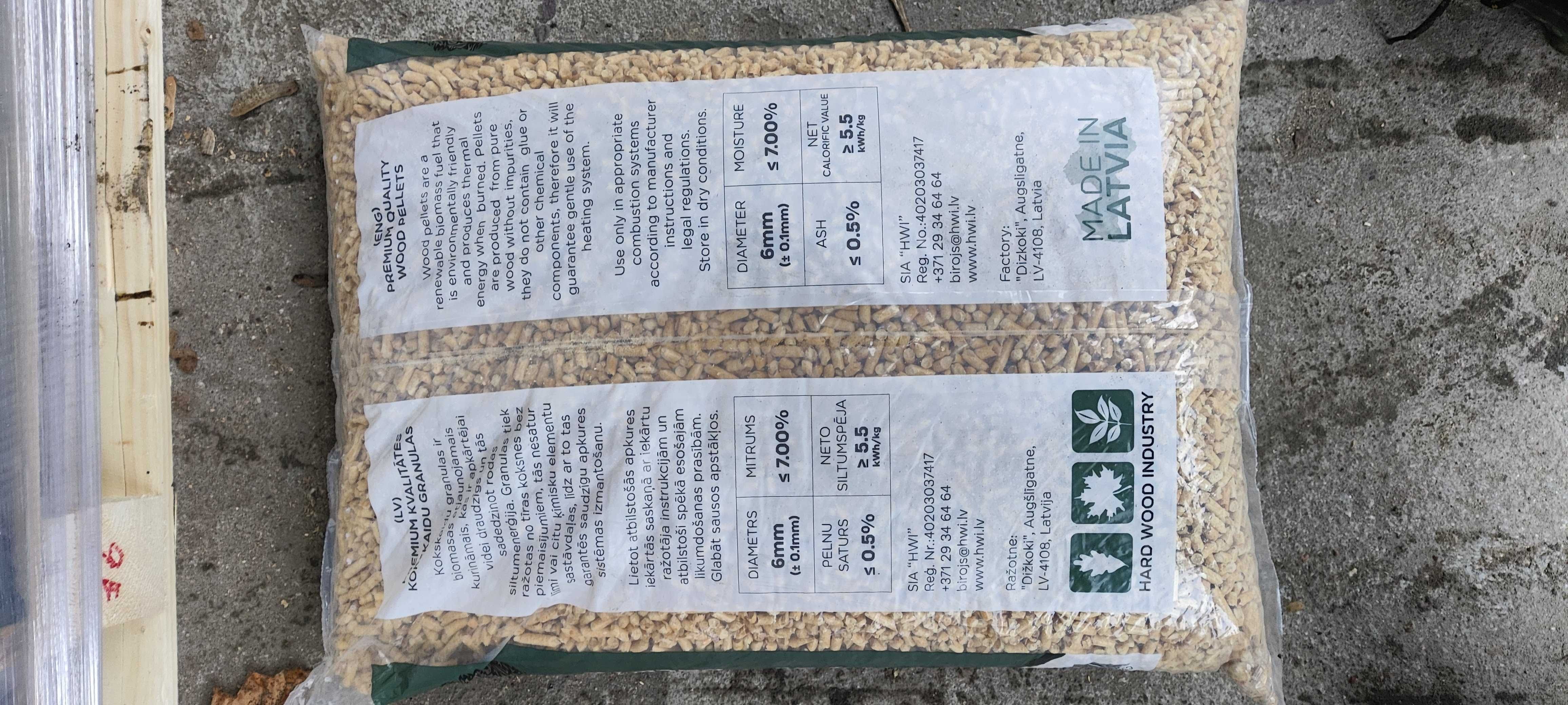 Pellet liściasty twardy jasny buk jesion dąb 19,8MJ 6mm EN A1  WINDA