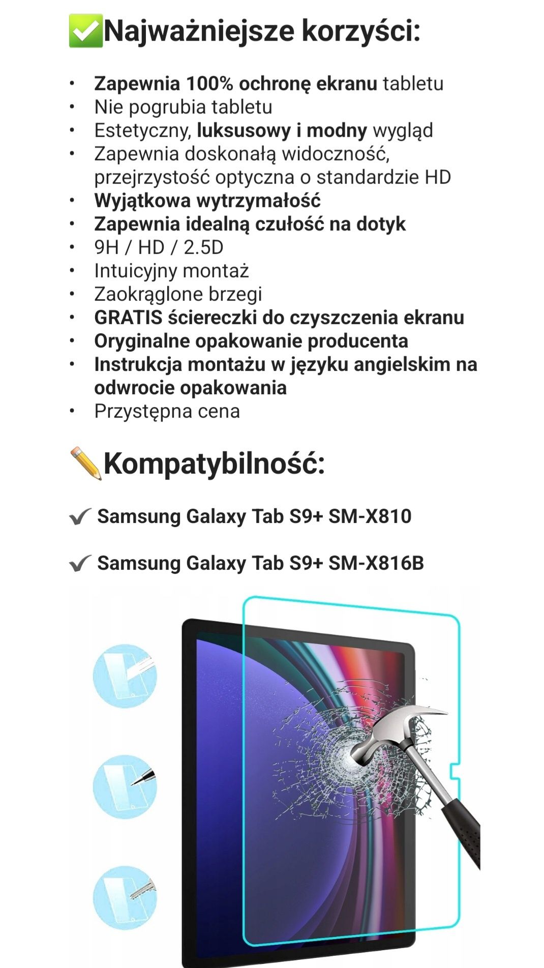 Szkło hartowane na tablet Samsung Galaxy S9+