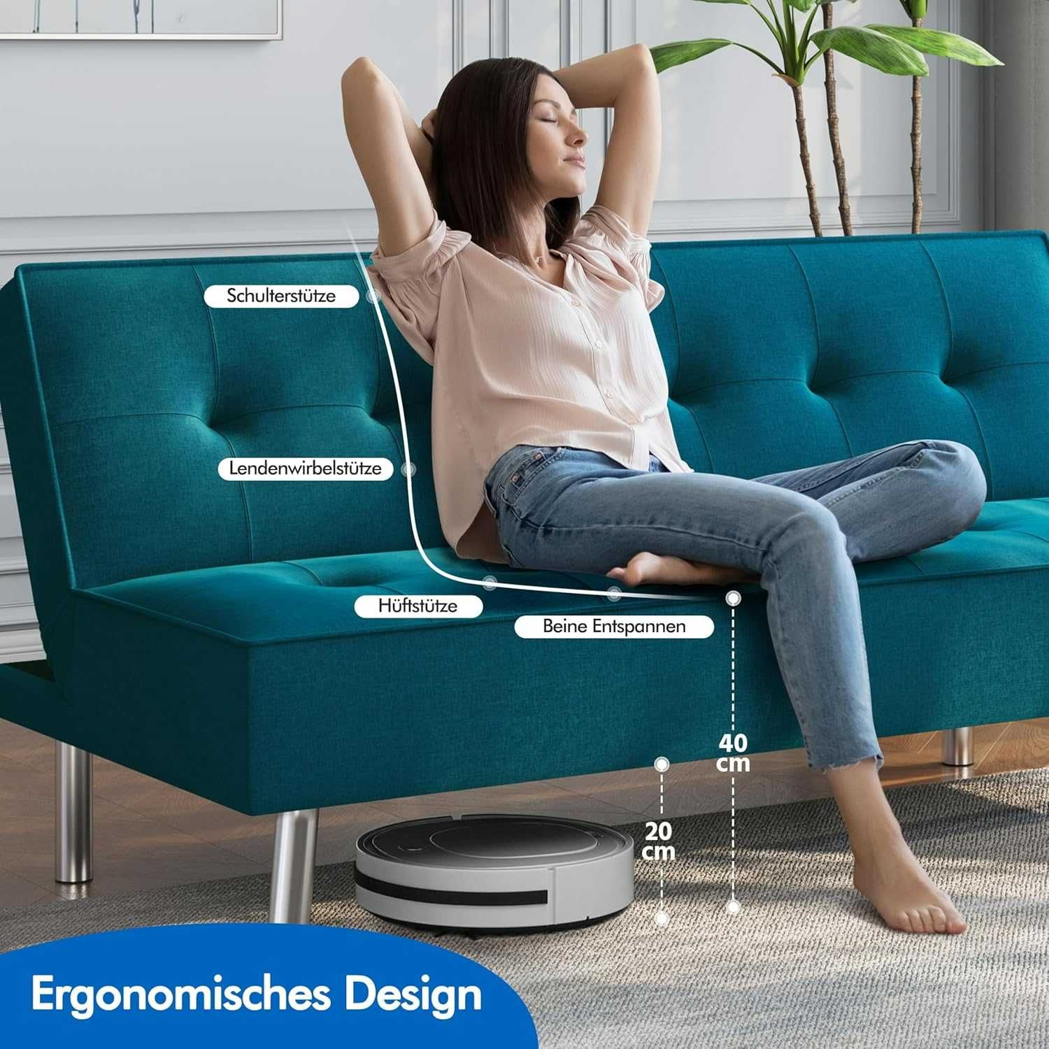 Kanapa Sofa rozkładana Yaheetech 3-osobowa łóżko gościnne 166 × 92 cm