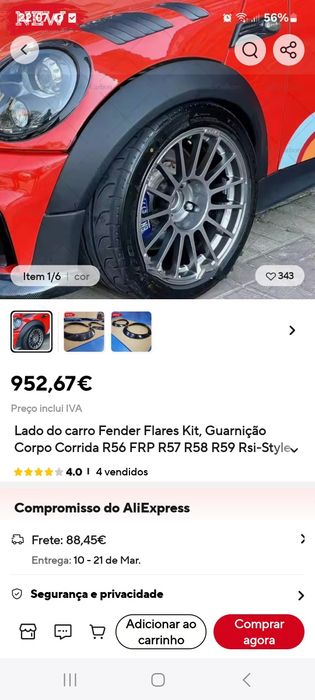 Kit  abas de alargamento  mini  r56 jcw