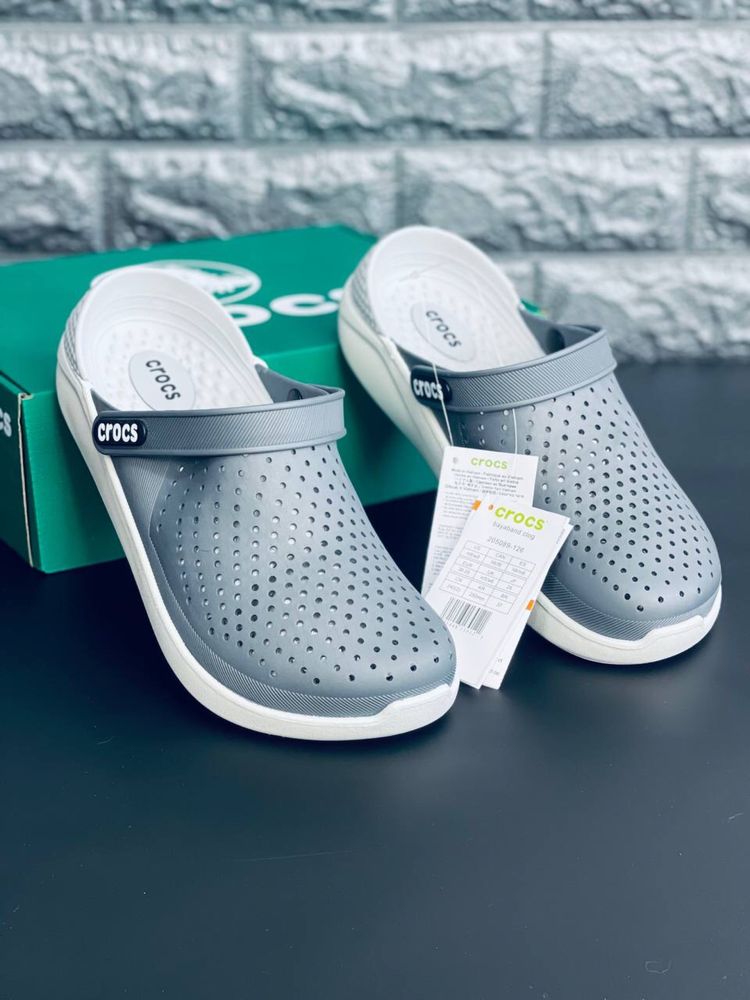 Сабо мужские серые crocs уличные шлепанцы кроксы пляжные
