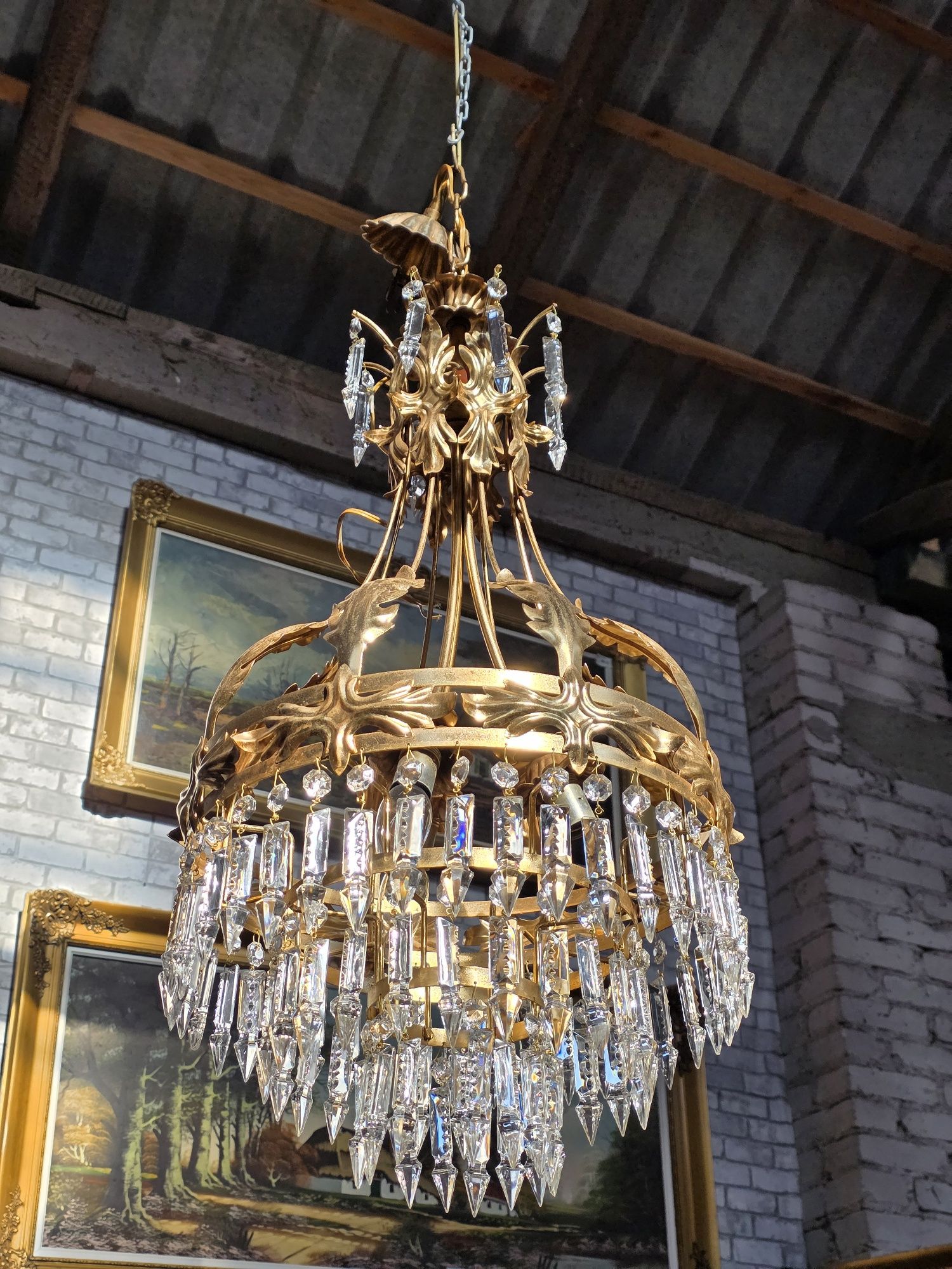 Żyrandol zloty kryształowy kaskadowy 90 cm #1683 Stylowy Węgrów