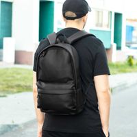 Мужской кожаный городской рюкзак из экокожи черный, портфель