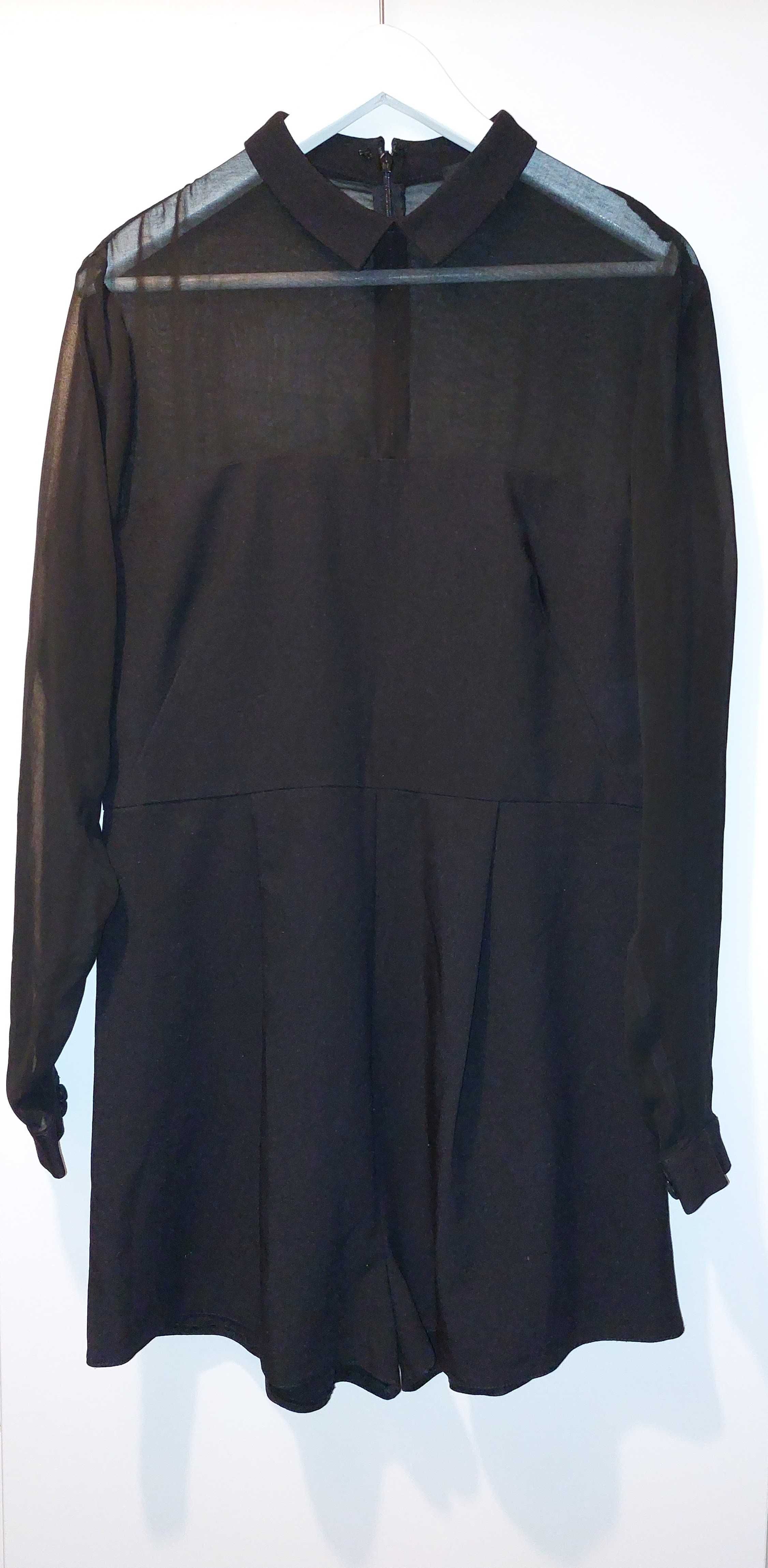 Czarny kombinezon z kołnierzykiem i szyfonowymi wstawkami ASOS 42/XL