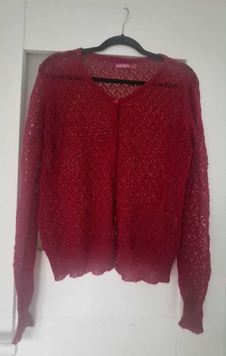 Ażurowy sweterek fuksja, delikatny moher, rozmiar L, stan bdb