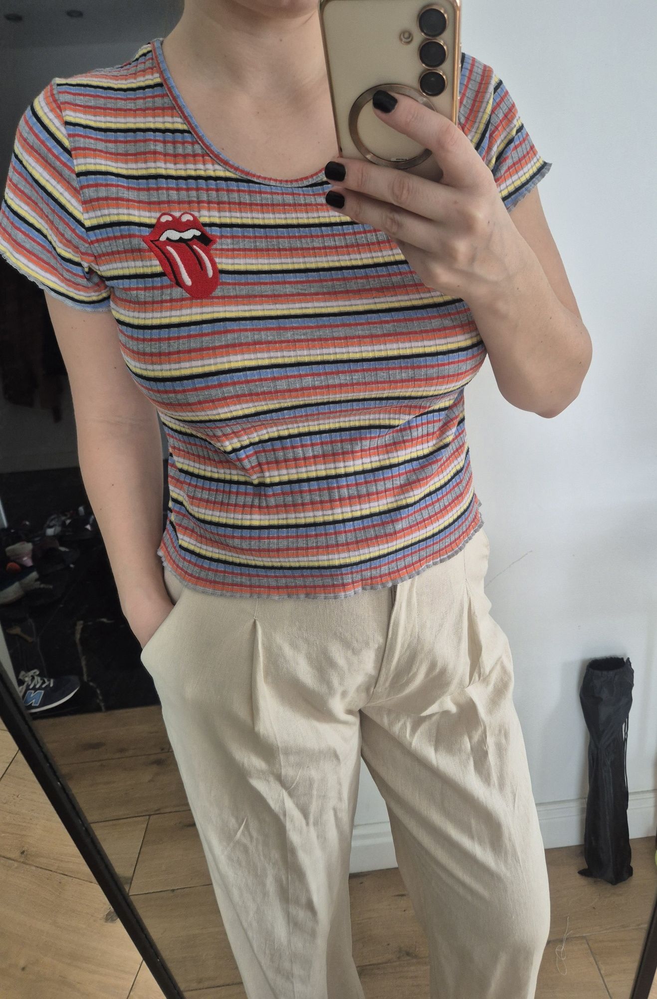 Koszulka crop top na lato w paski kolorowa Summer bawełna cotton Rolli