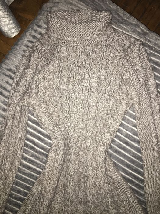 В'ЯЗАНЕ ПЛАТТЯ З КОСАМИ тепла сукня серого цвета Размер М 46