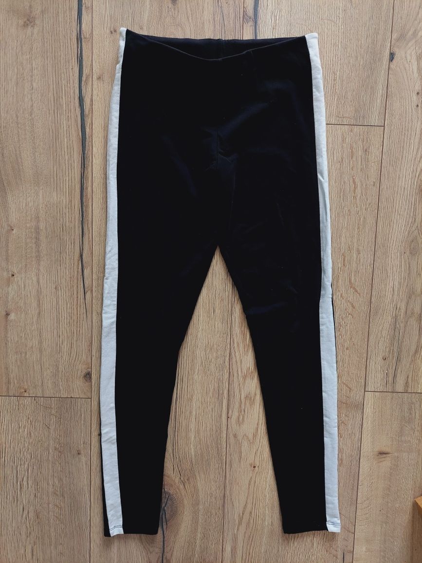 Czarne legginsy z białymi wstawkami po bokach h&m S 36