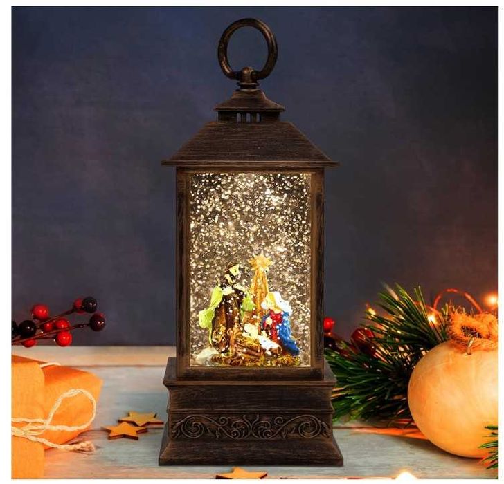 Latarnia świąteczna z podświetleniem wzór święta rodzina BELLE VOUS