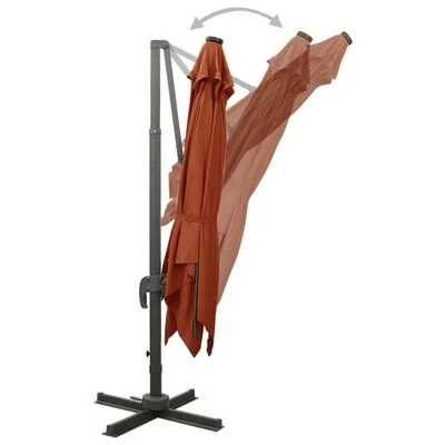vidaXL Parasol wiszący z lampkami LED i słupkiem, terakota, 300 cm