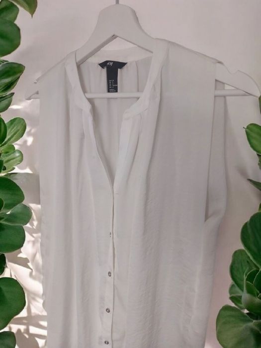 Biała długa koszula bez rękawów H&M delikatna przewiewna modna casual
