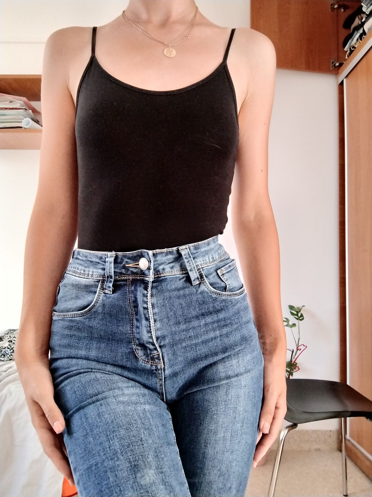 Skinny jeans rurki jeansy granat wysoki stan