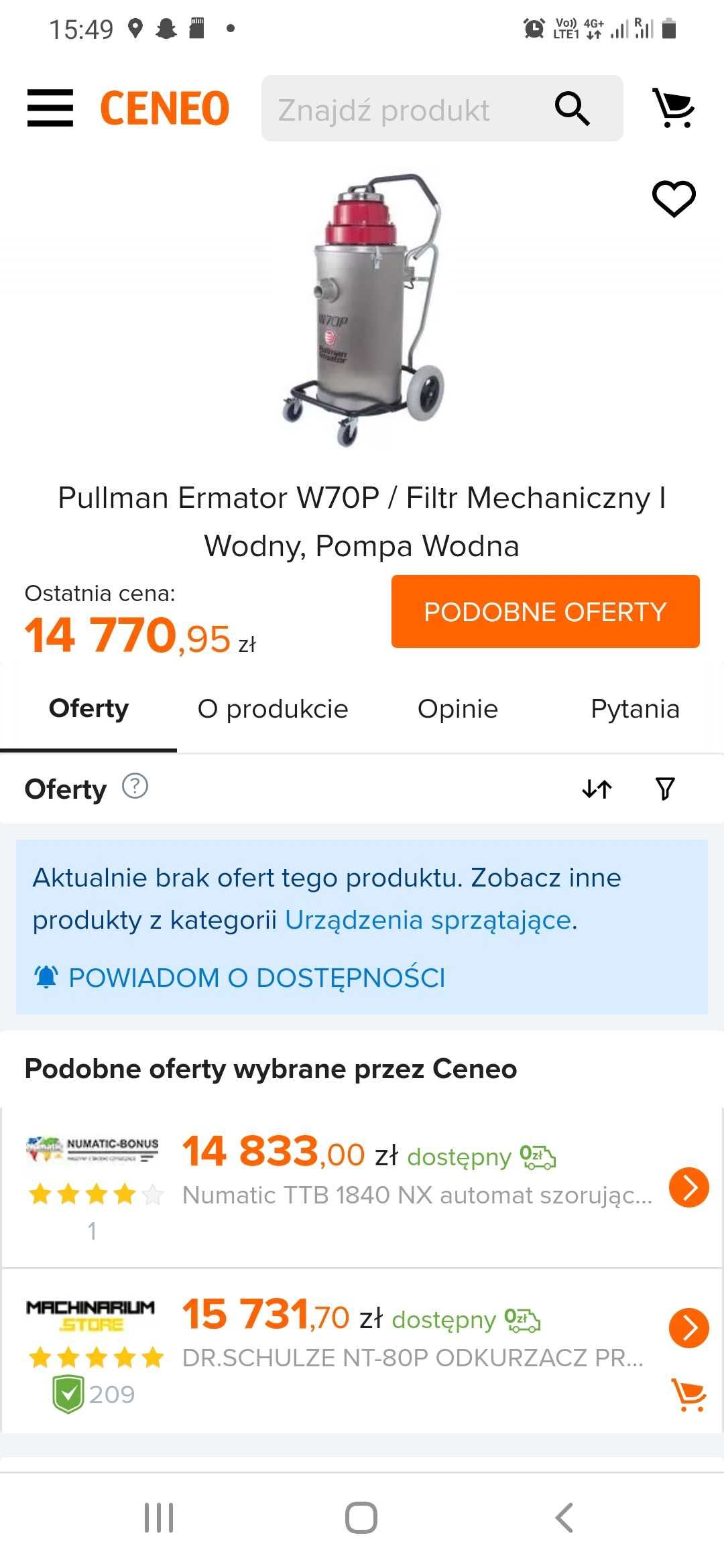 Pullman Ermator W70P / Filtr Mechaniczny I Wodny, Pompa Wodna