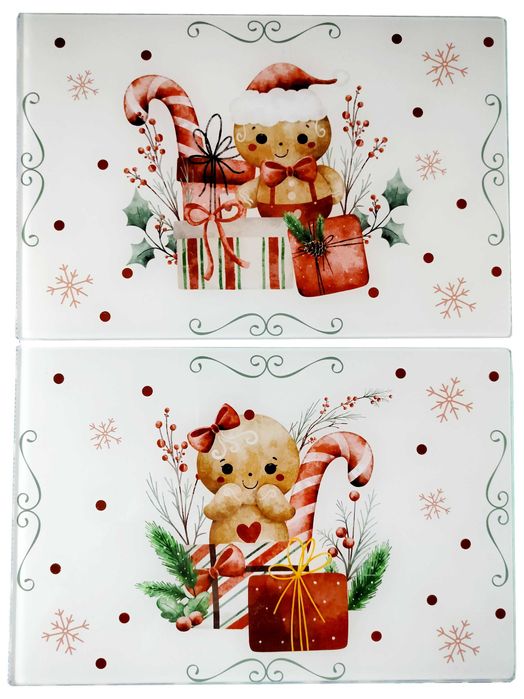 Smukee deska do krojenia szklana 2szt 20x30cm piernikowy ludzik