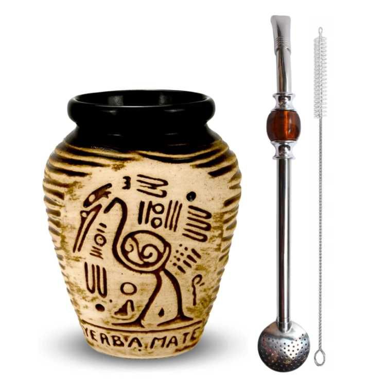 Słoneczny Zestaw do Yerba Mate Matero Aztek + Bombilla + Czyścik
