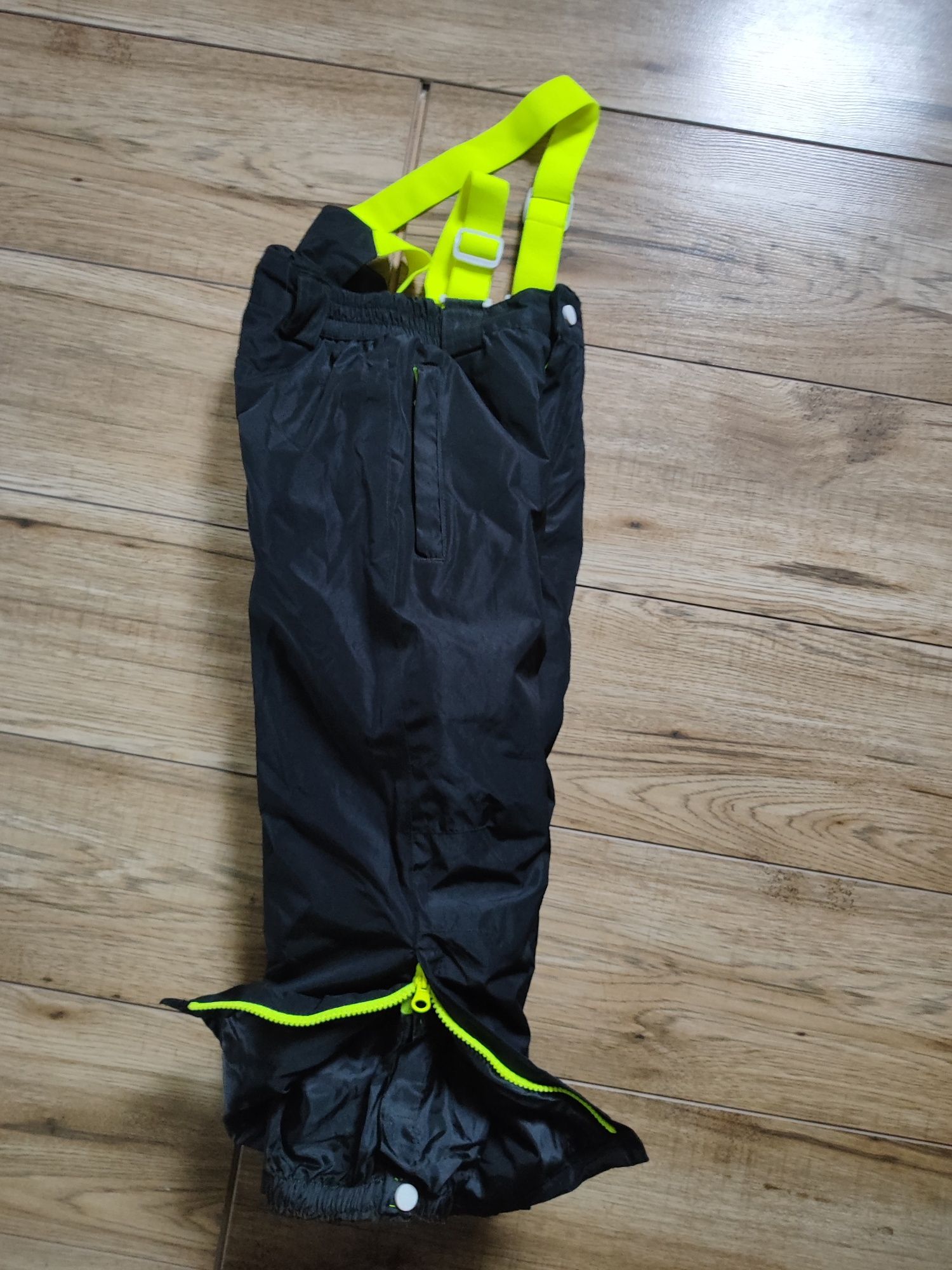 Spodnie zimowe ocieplane 116 unisex szelki czarne zima narciarskie