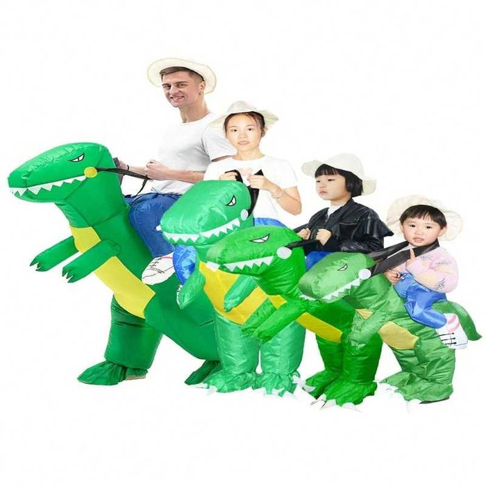 Nadmuchiwane Zielony DINOZAUR Przebranie Dzieci na Karnawał HALLOWEEN