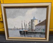 Stary obraz malowany na płótnie PORT