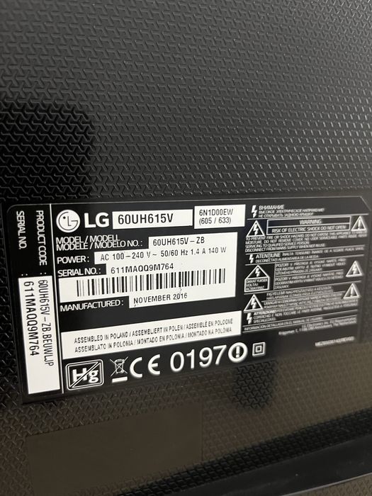 Телевізор LG 60 дюймів 4K UHD Smart HDR Wi-Fi