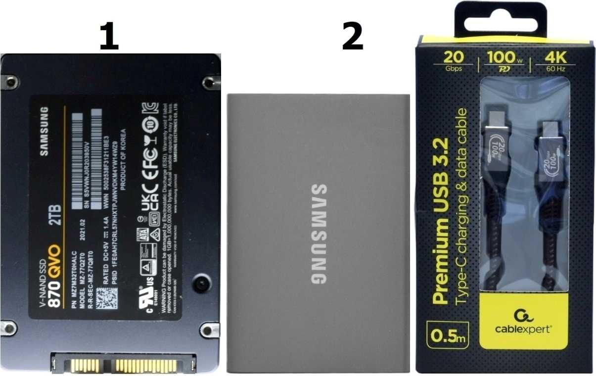 Диски SSD - 2,5" или внешний USB на 500GB/2TB Samsung 870 QVO/T7