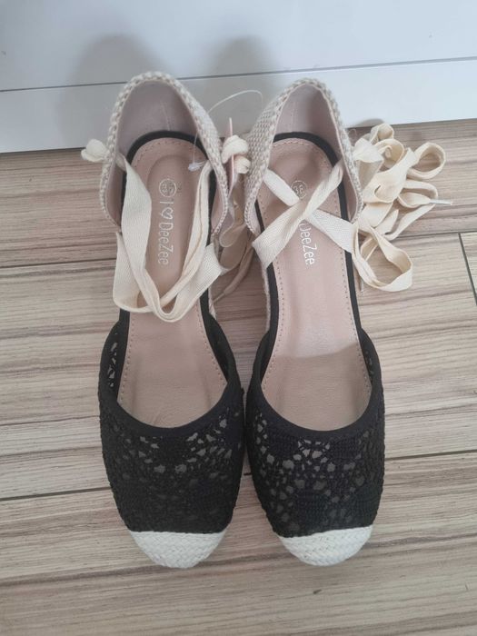 Espadryle deezee 38 czarne koronkowe