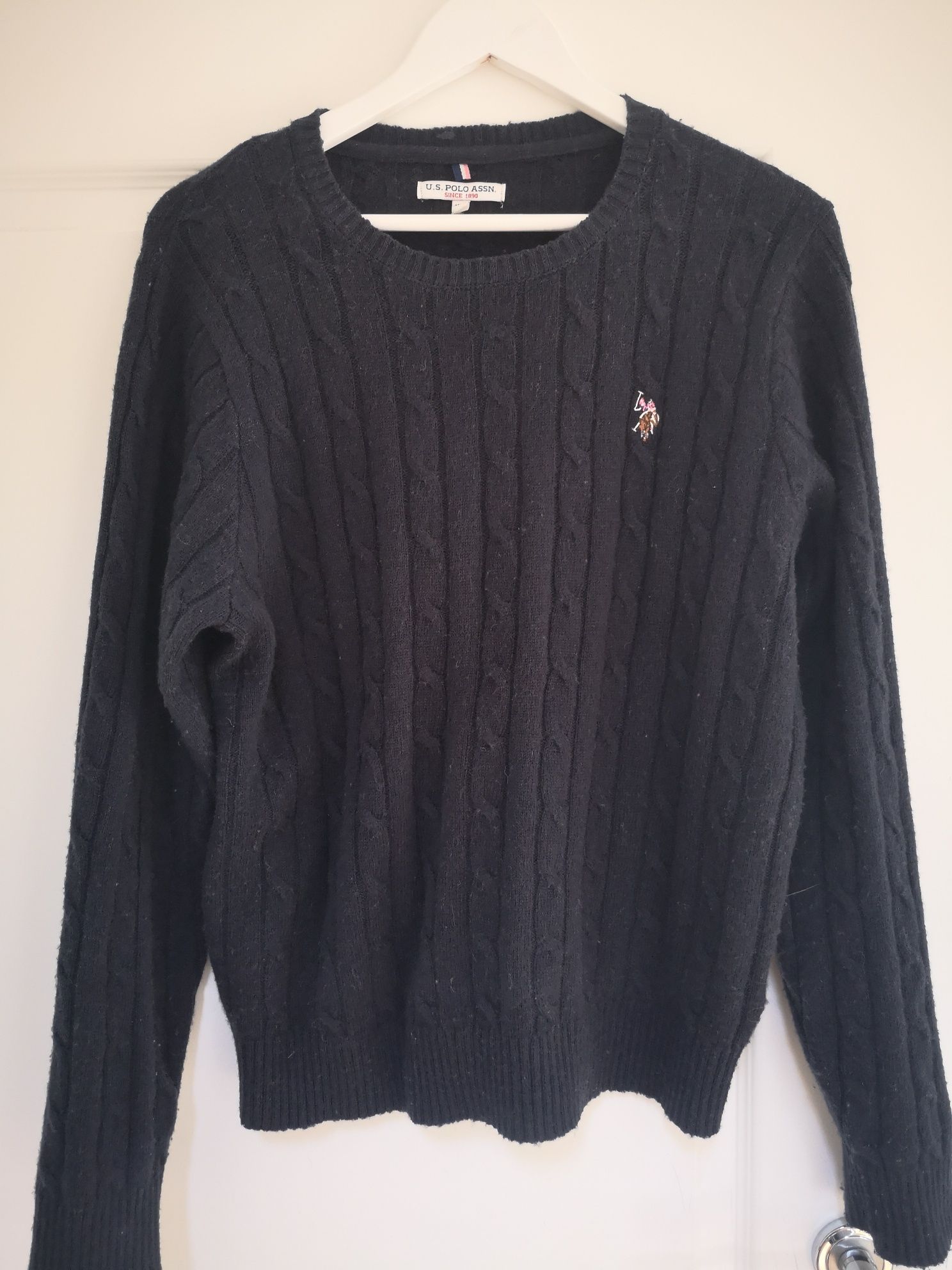 Sweter wełna XL warkoczowy splot U.S. Polo