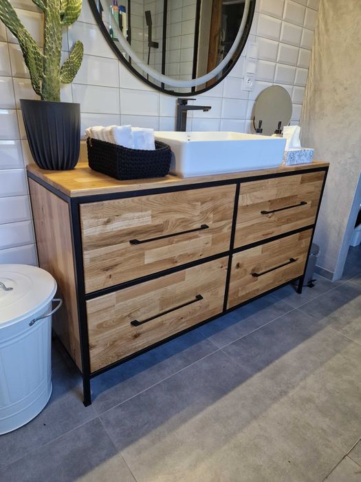 Szafka Łazienkowa Umywalkę Dąb - 120x45x80cm Loft Komoda Drewno dębowe