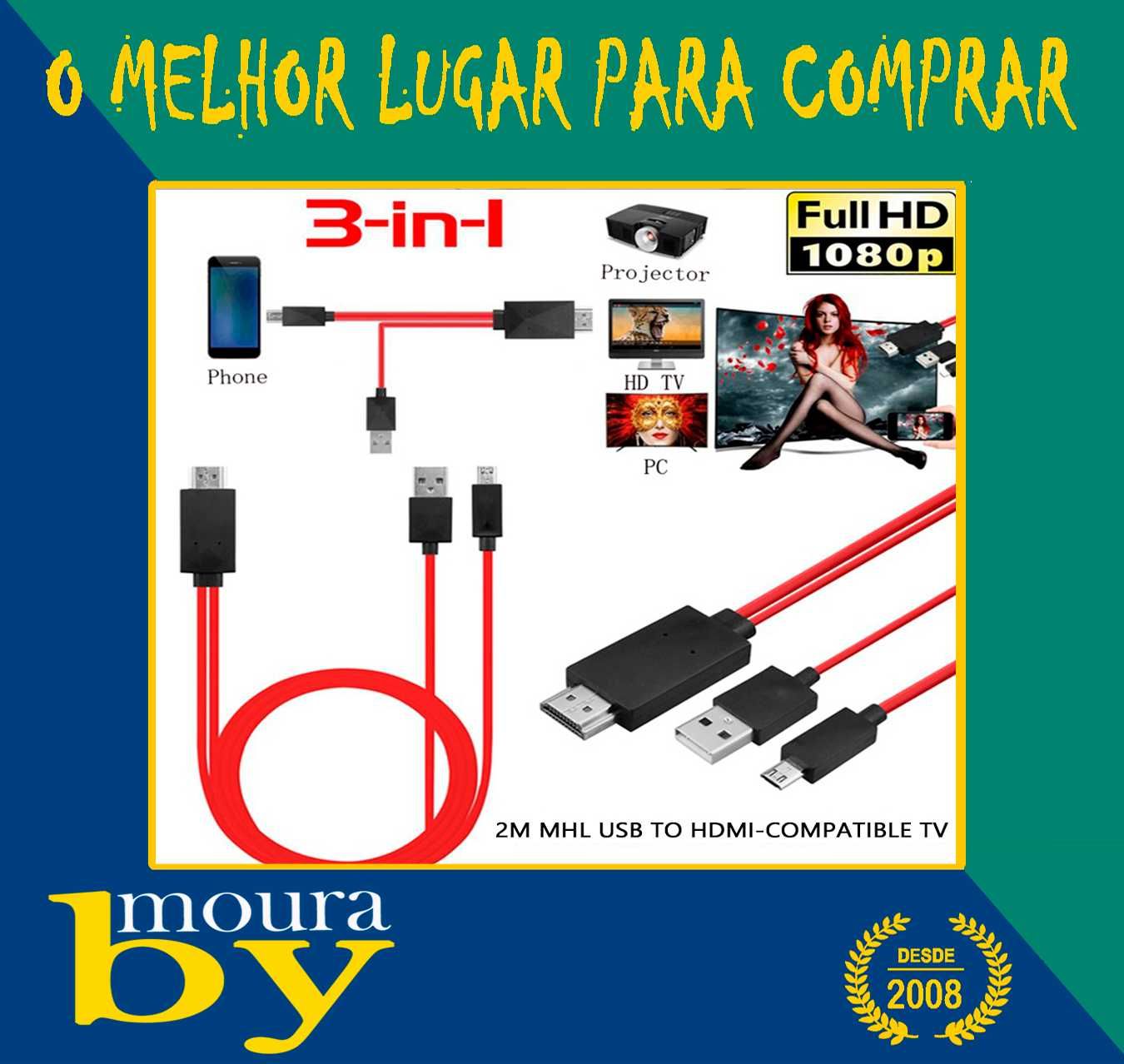 CABO ADAPTADOR MICRO USB 5/8 PINO HDMI1080P 2.0 USB MHL HDTV