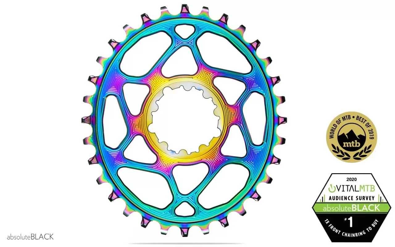 Jak nowa zębatka Absolute Black Oval 32T SRAM direct mount rainbow