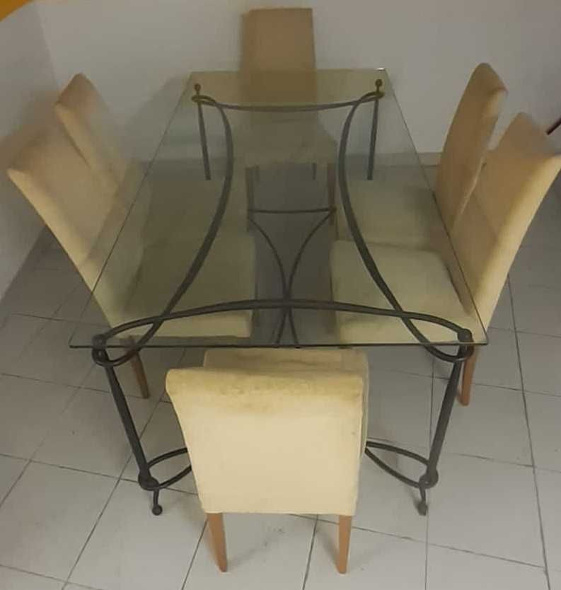 Mesa jantar em ferro e vidro 180/90