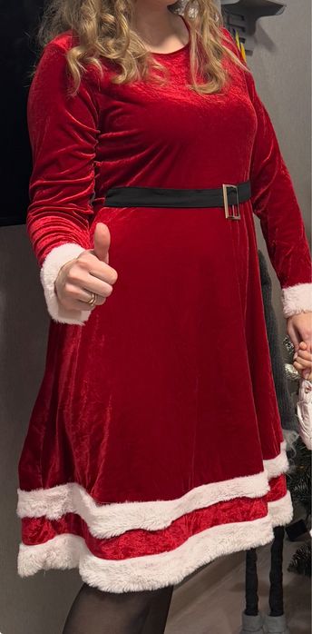 Карнавальный костюм снегурочки, новогоднее красное платье с накидкой