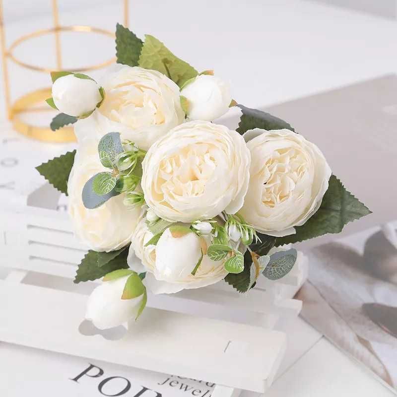 Красивый белый букет искусственных цветов пионы для декора