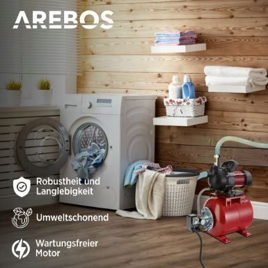 Arebos Hydrofor 19L 1000W, 3500 L/H, Wysokość Podania 7 Metrów
