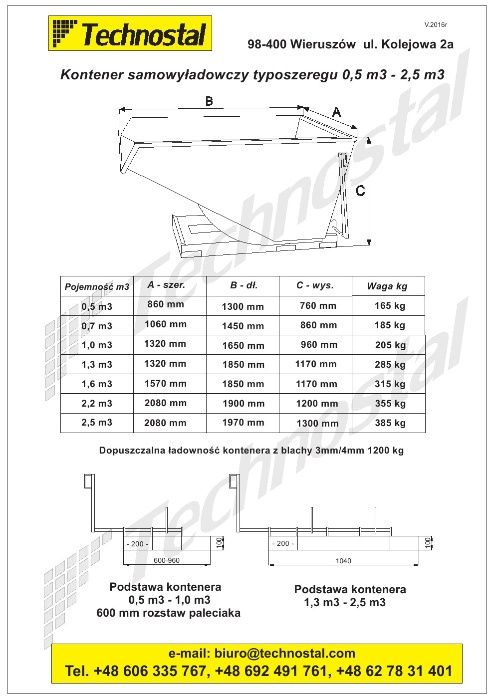 kontener samowyładowczy, koleba 1,3 m3 KS-13