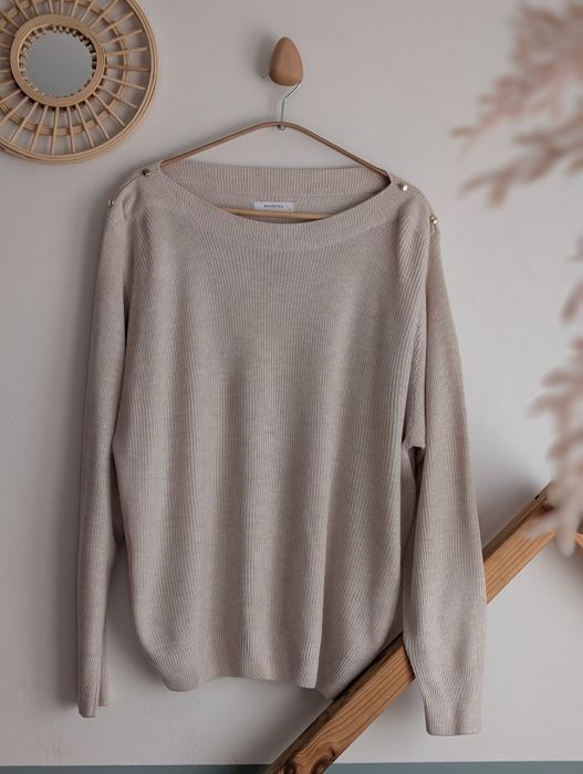 Beżowy sweter L/40 Reserved ozdobne guziki wiskoza