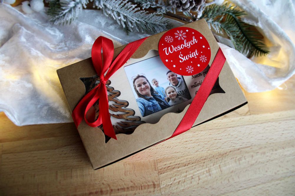 Świąteczna ramka ze zdjęciem, dowolne życzenia Prezent na Święta USG
