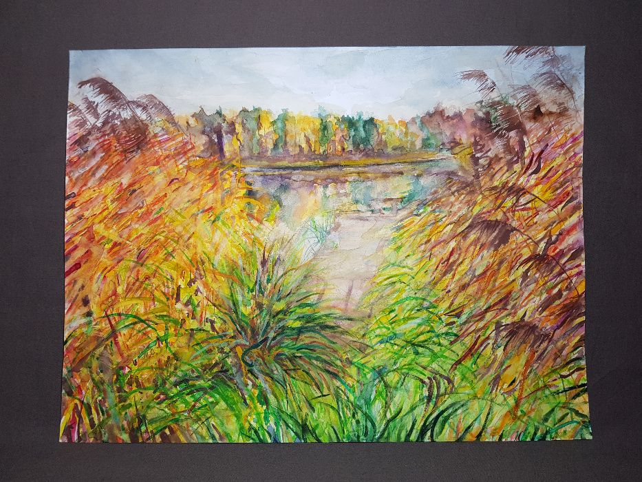 Pejzaż ręcznie malowany akwarela