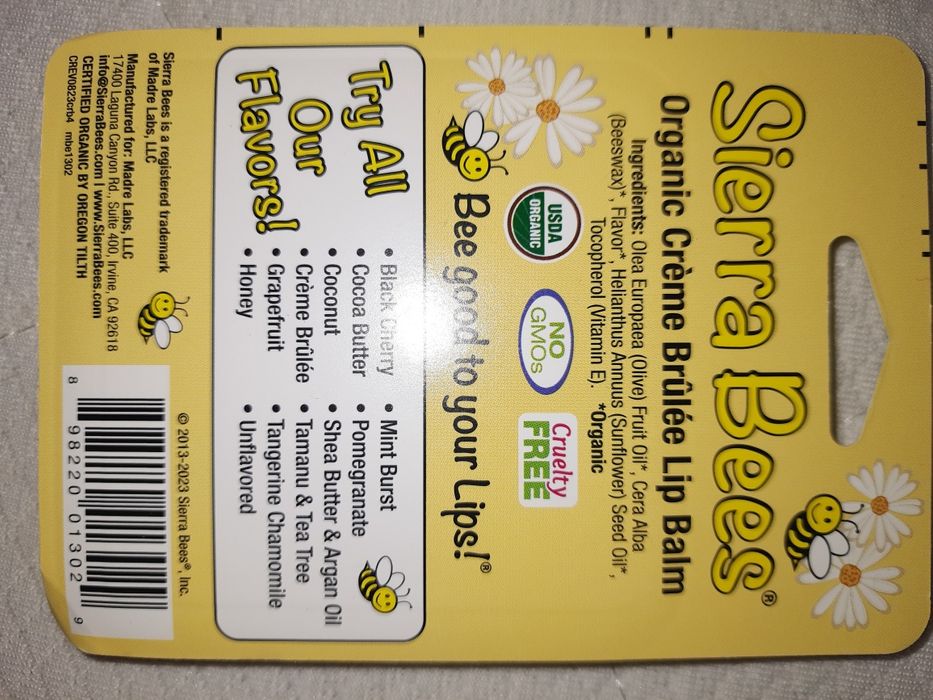 Organic натуральний бальзам для губ без хімії Sierra bees крем-брюле