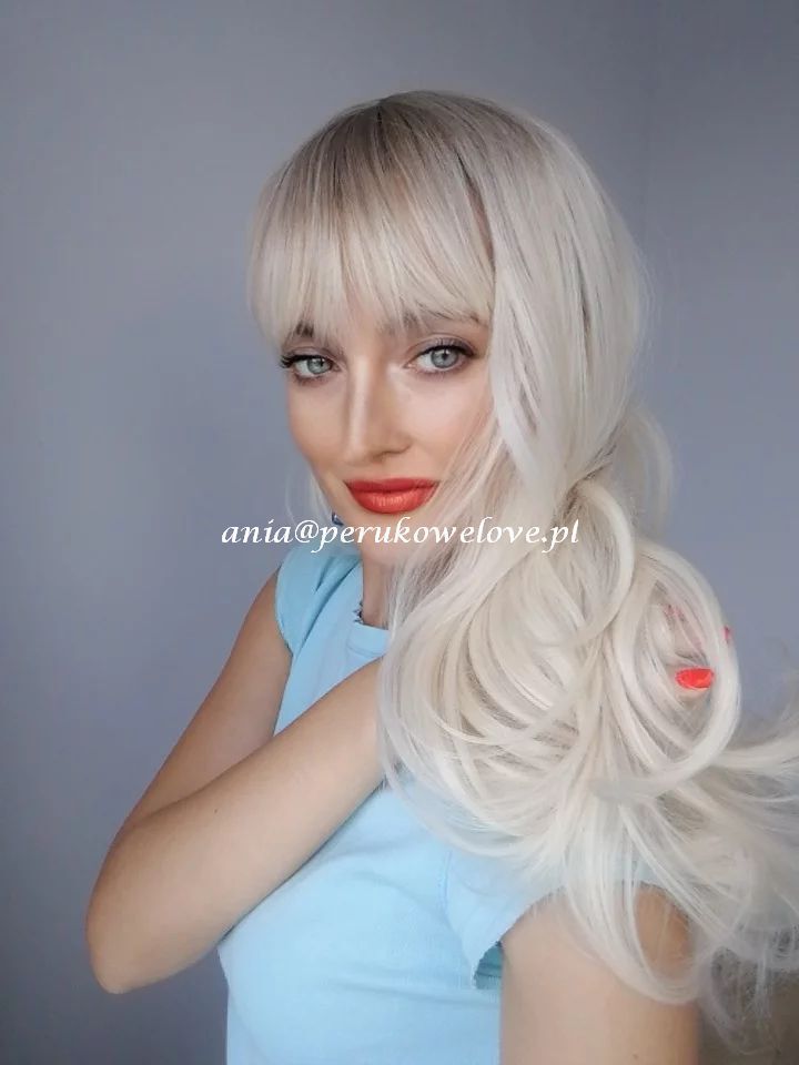 Peruka platynowy BLOND z grzywką włosy jak naturalne peruki damskie