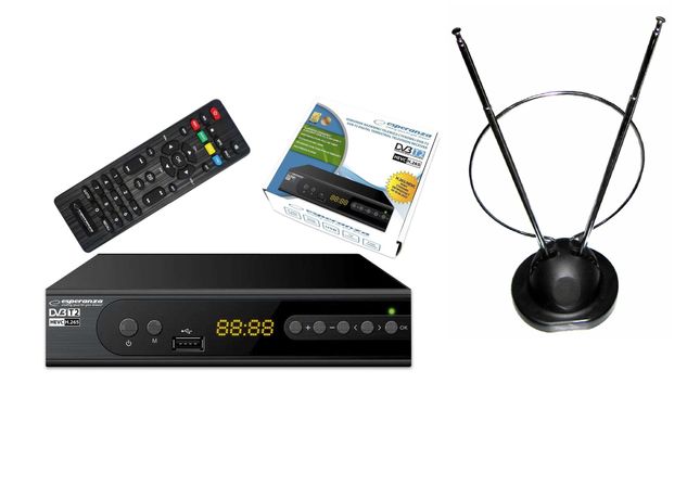 Zestaw Tuner DVB-T/T2 H265/HEVC z anteną pokojową