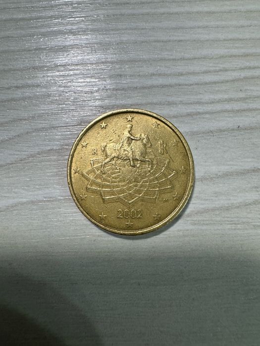 Італійська монета 50 € cent 2002 року