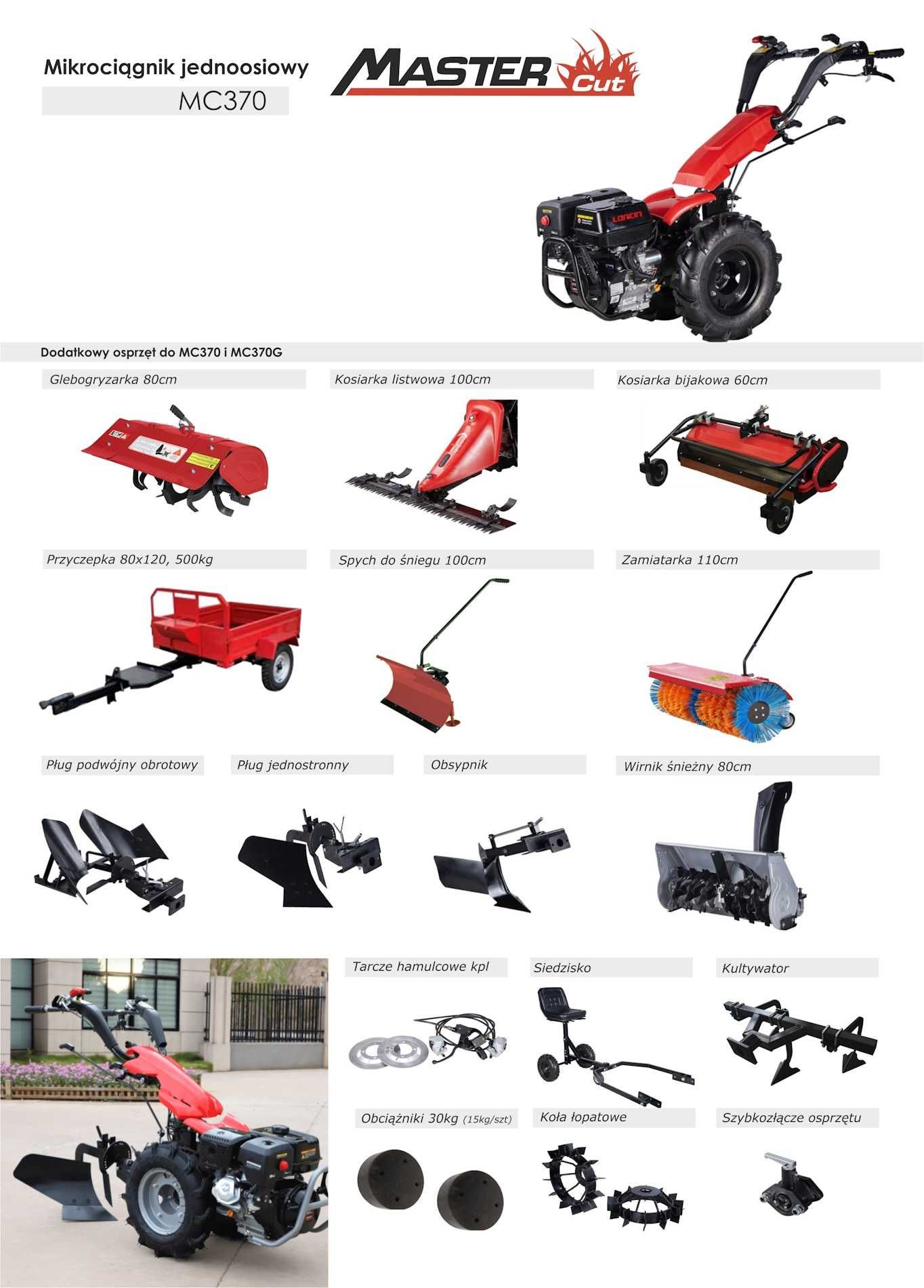 Traktor jednoosiowy MC370 z glebogryzarką 64cm Loncin G420FD
