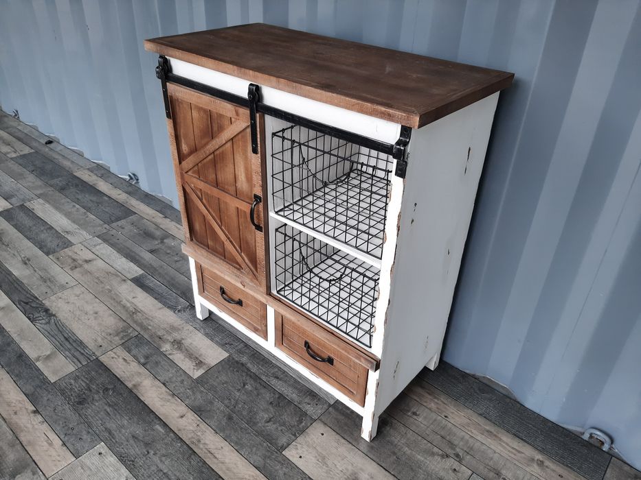 Industrialna przecierana komoda z przesuwnymi drzwiczkami