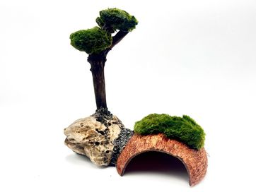 Piękna Ozdoba Aranżacja do Akwarium Drzewko Bonsai z Grotą