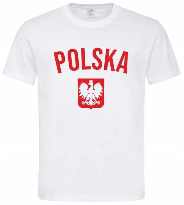 Koszulka męska kibica Reprezentacji Polski biała POLSKA z orłem (L)