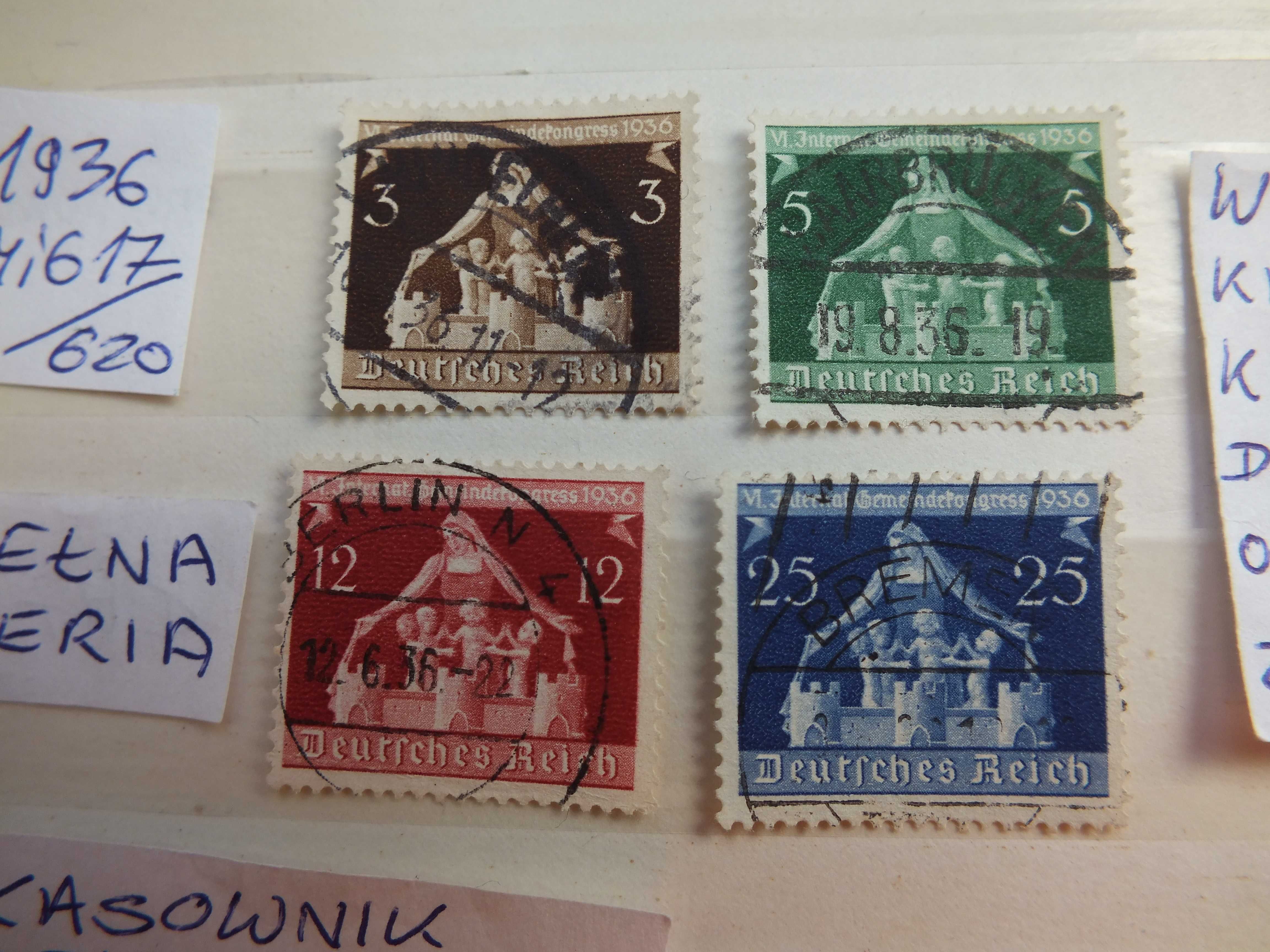 4szt. znaczki seria Mi617 Niemcy 1936r. Rzesza KONGRES kasownik pełny