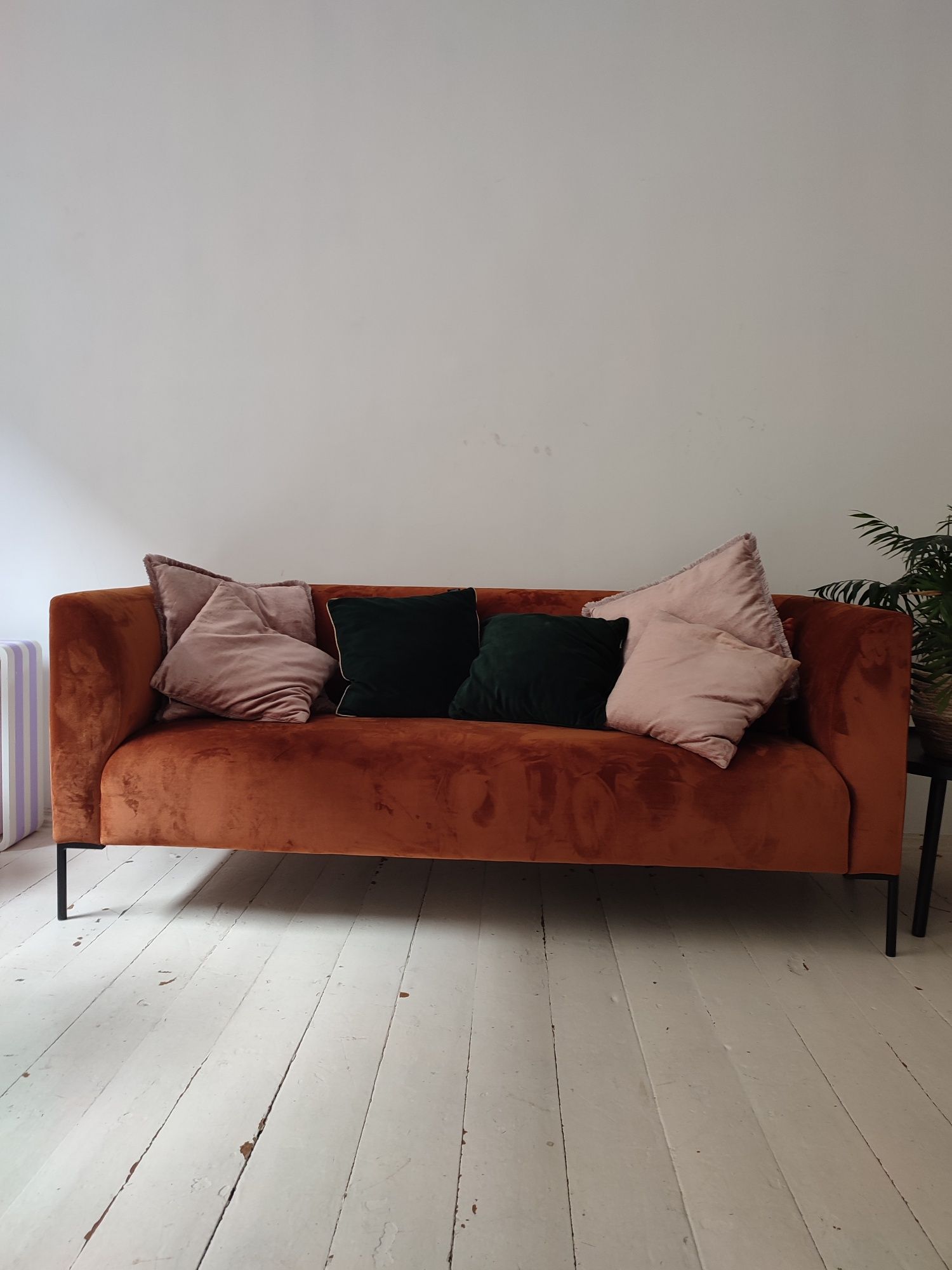 Sofa kanapa aksamit welur ceglasta ruda pomarańczowy 3 os