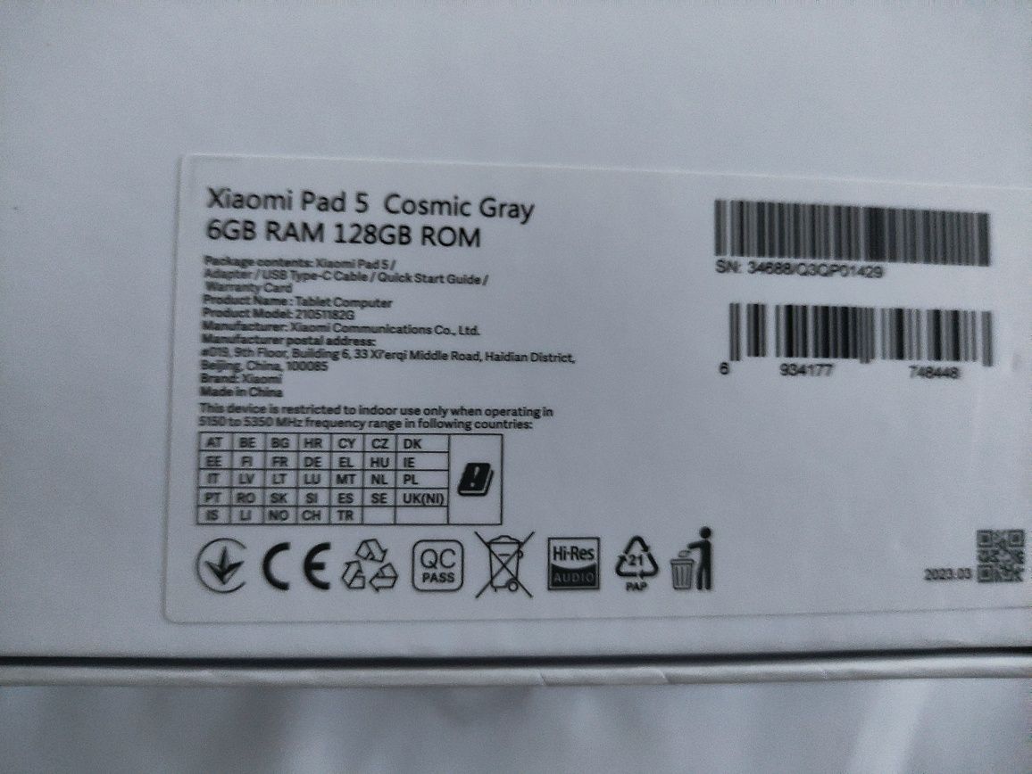 Tablet Xiaomi Pad 5 Cosmic Gray 6GB Ram/128GB Rom