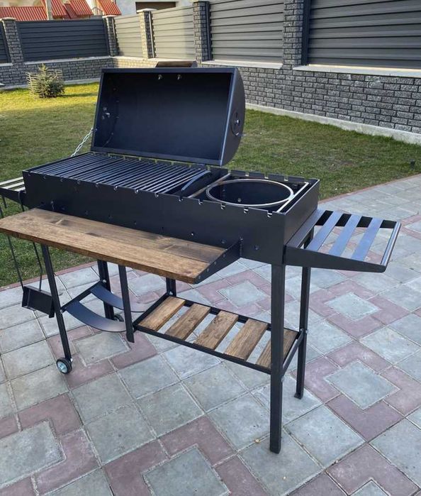 Мангал з кришкою на колесах метал 5 мм на 13 шампурів ПОСИЛЕНИЙ