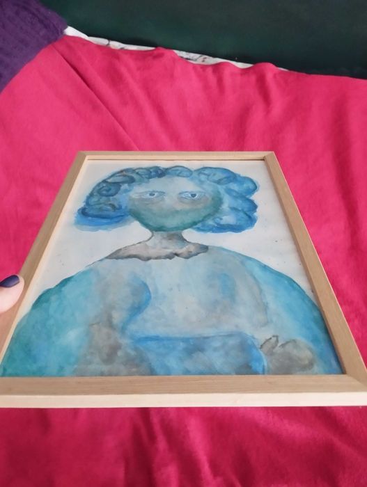 Obraz autorska postać w niebieskościach akwarela